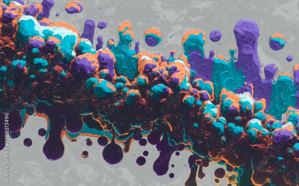 Aufkleber abstract colorful paint splashes. vivid teal purple orange paint blobs flow dynamically. evokes ener