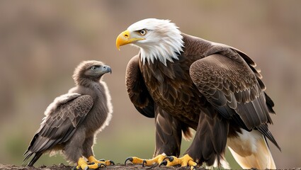 Fototapeta premium Eagle and little eaglet, cut out