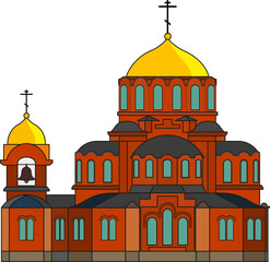 Vector image of Alexander Nevsky Cathedral in Novosibirsk, Russia, Architecture of Siberia