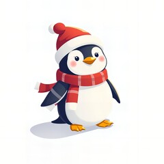 cartoon penguin wearing a red and white hat and scarf.