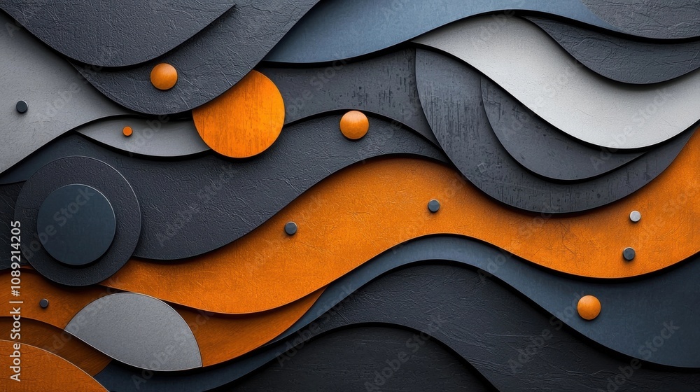 Poster mesmerizing abstract background with cascading wavy layers of geometric shapes in shades of orange a