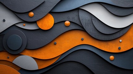 Obraz premium Mesmerizing abstract background with cascading wavy layers of geometric shapes in shades of orange and charcoal gray Fluid dynamic composition with a minimalist contemporary feel