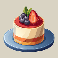 Delicious fruit dessert with berries and sauce on a plate