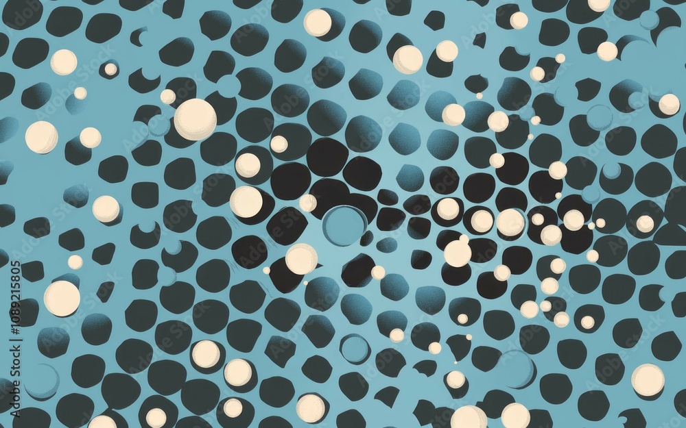 Poster abstract blue pattern design. organic shapes and floating circles create a calming, yet energetic vi
