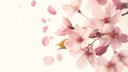 Cherry blossom petals drifting, isolated, gentle spring display, floral beauty and grace.