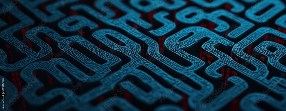 Poster an intricate, abstract pattern featuring curved lines and a deep blue background, creating a visuall