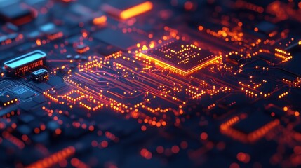 Innovative circuit board technology digital workspace abstract image high-tech environment close-up view conceptual design impact