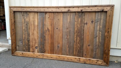 Weathered smoked cedar wood panel with a reclaimed wood frame, rustic furniture, wood paneling, indoor wood accents, distressed wood