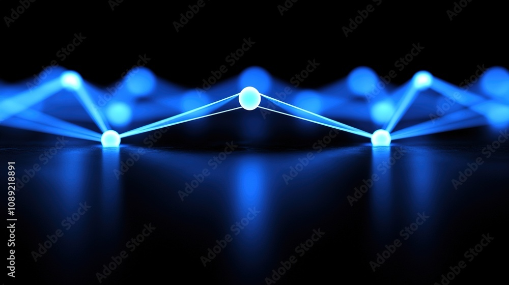 Poster abstract representation of molecular connections with glowing blue nodes and interwoven lines on a d