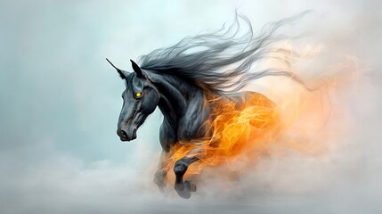 A pooka is as a mischievous, shape shifting creature often depicted as a black horse with yellow eyes, known to play pranks on unsuspecting humans.