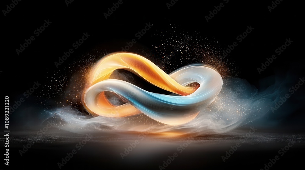 Poster captivating abstract digital art piece featuring dynamic ribbon like fluid shapes with mesmerizing m