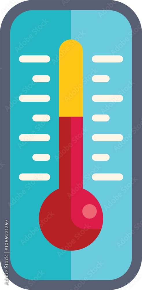 Poster colorful thermometer icon showing increasing temperature in flat design style