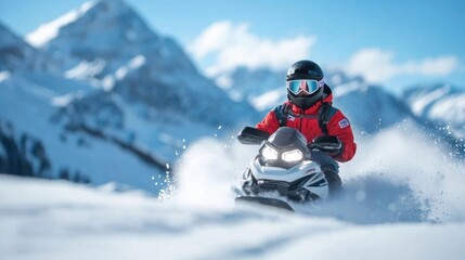 Adrenaline fueled snowmobile ride across a stunning snowy landscape