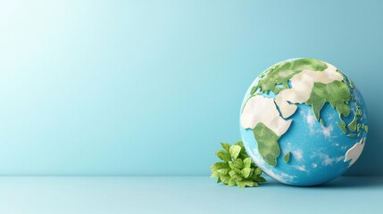 Earth day illustration, green planet, layered papercut style, 3D illustration Carbon neutral paper-cut style.