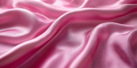 Obraz premium Close-up of luxurious pink satin fabric, showcasing its smooth texture and gentle waves, perfect for elegant fashion or sophisticated interior designs.