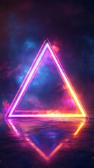 Creative neon triangle frame with multi-color gradients and glowing edges on a dark backdrop