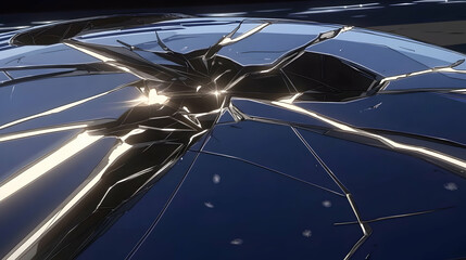 Shattered metallic disc, abstract design, broken surface.