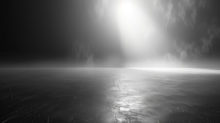 A Dramatic Black and White Landscape with a Glowing Light