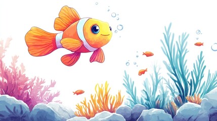 Naklejka premium Colorful Clownfish Under the Sea