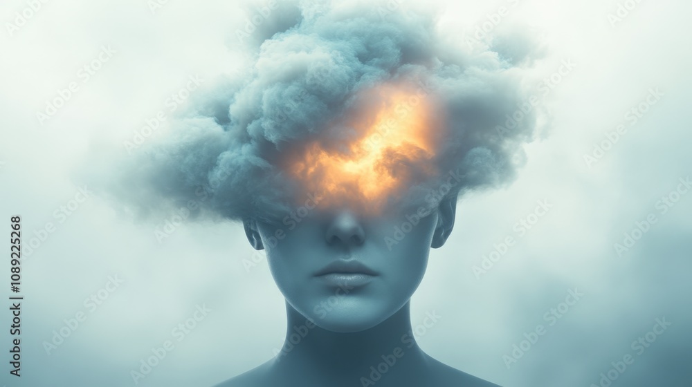 Poster conceptual representation of creativity and imagination with a clouded mind