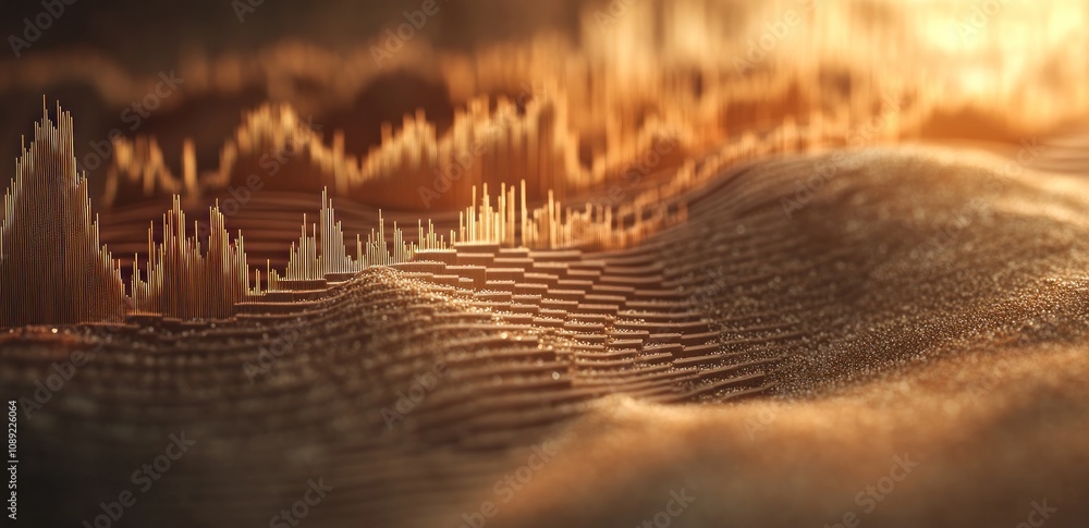 Poster abstract representation of sound waves in a textured landscape.