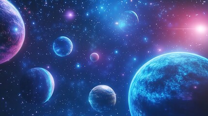 Naklejka premium Stellar action cosmic galaxy exploration outer space digital art vibrant environment dynamic viewpoint sci-fi concept