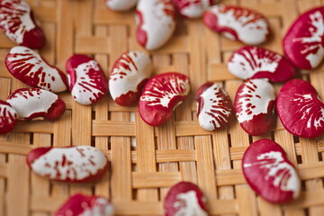 Andean lima bean. species Phaseolus lunatus, the beans are red and white