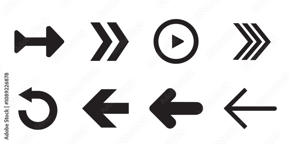 Poster collection of black arrow icons in different styles. vector design on a white background