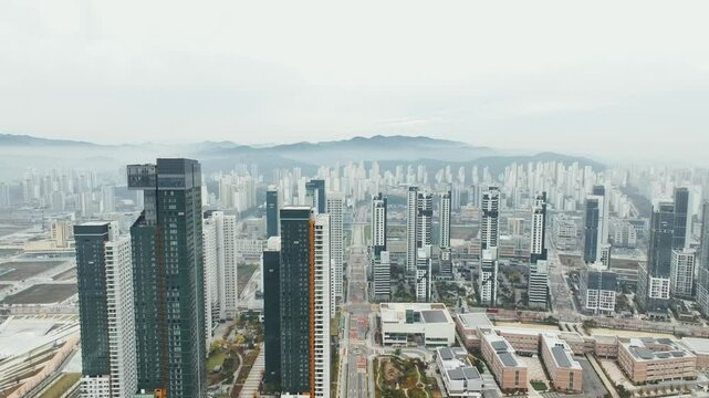 Drone View of Sejong City in South Korea, Park, Autumn, 60fps