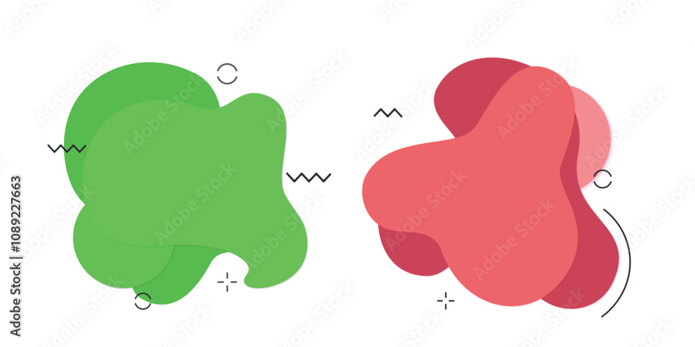 Poster abstract overlapping shapes in green and red colors with minimalist design elements. vector backgrou