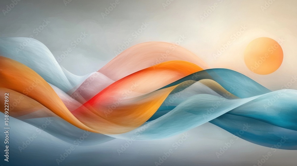 Poster captivating abstract landscape with fluid waves of vibrant color gradients dynamic and energetic dig
