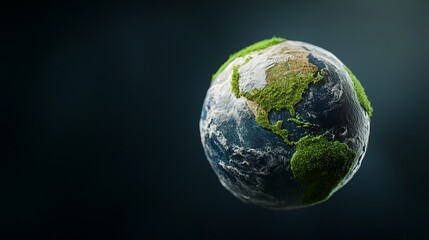 Fototapeta premium Weather forecast ecosystem. A vibrant Earth covered in lush greenery, suspended in a dark background, symbolizing nature and environmental beauty.