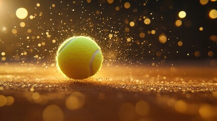 tennis ball in motion with dynamic lighting and dust particles