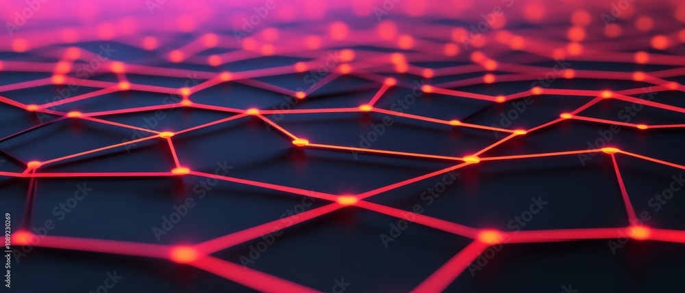 Poster abstract technology background with glowing hexagonal patterns and bright lines.