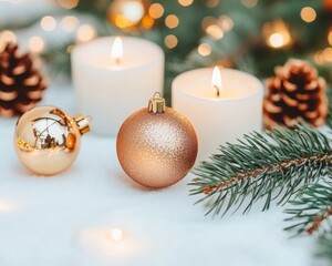 Festive Scandinavian-style Christmas decor with candles pine branches