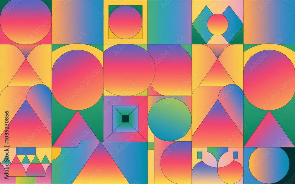 Poster geometric colorful abstract art. vibrant shapes blend joy and energy. a modern design symbolizing un