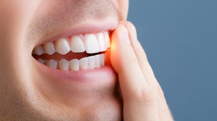 Man in contemplation, portrait of thought, hand to mouth in silent reflection