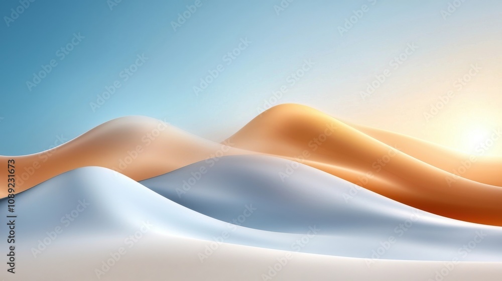 Poster mesmerizing desert dunes stretching across the horizon under a hazy warm toned sunset sky creating c