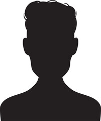 Black silhouette bust of young man facing forward, simple and elegant design representing anonymity, privacy, and online identity