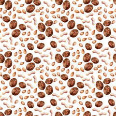 A set of watercolor seamless drawings with images of proper nutrition products