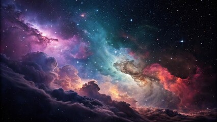 Swirling clouds of color in a deep space background, acrylic, aurora