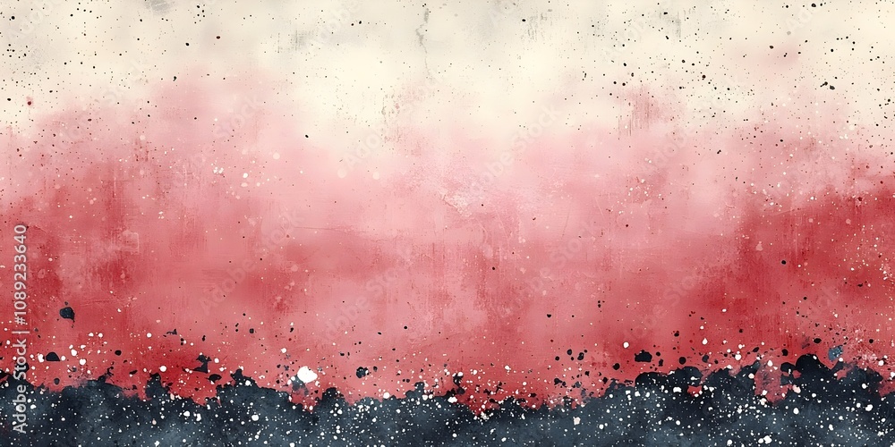 Poster an abstract art piece featuring a gradient of soft pink to deep red hues, with splashes of dark blue