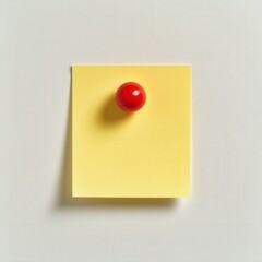 yellow sticky note with red push pin on a plain background