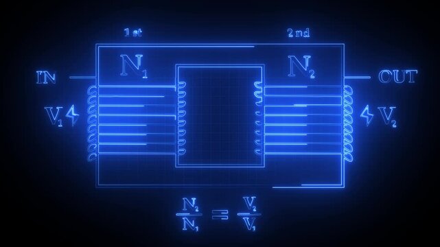 Neon glow first and second electrical voltage transfer and which are related to phisics. Current transformer diagram in physics concept.