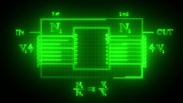 Neon glow first and second electrical voltage transfer and which are related to phisics. Current transformer diagram in physics concept.