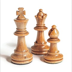 Aged wooden chess pieces showing wear and tear.