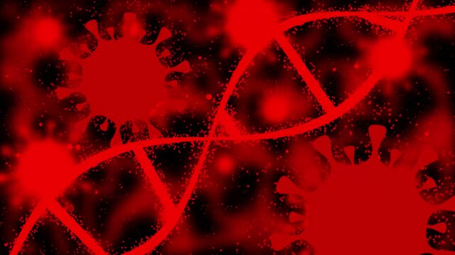Abstract corona virus animation with showing DNA on background.