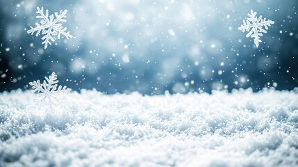 Winter snowflakes closeup on snowy background