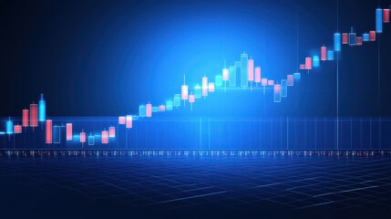 Ascending line graph on blue background, visualizing growth progress and data analysis