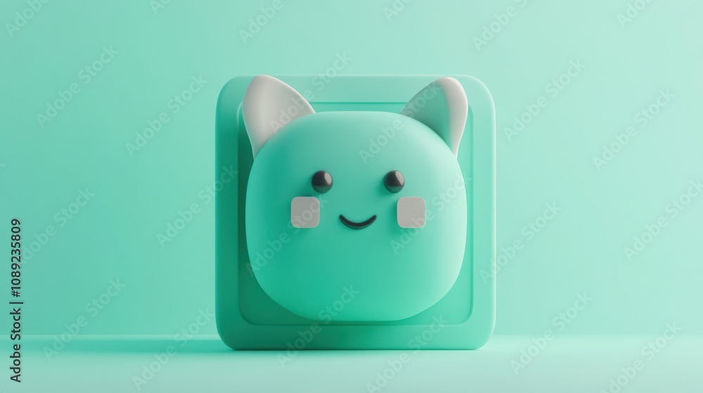 Poster a cute, stylized character with cat ears on a soft green background, evoking a playful vibe.